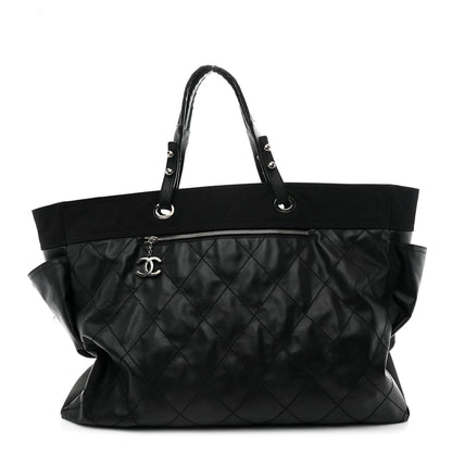 Chanel Coated Canvas Stitched XL Paris Biarritz Tote Black