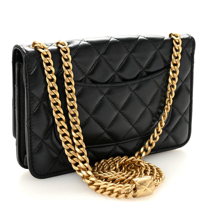 Chanel Lambskin Quilted Pillow Crush Wallet On Chain WOC Black