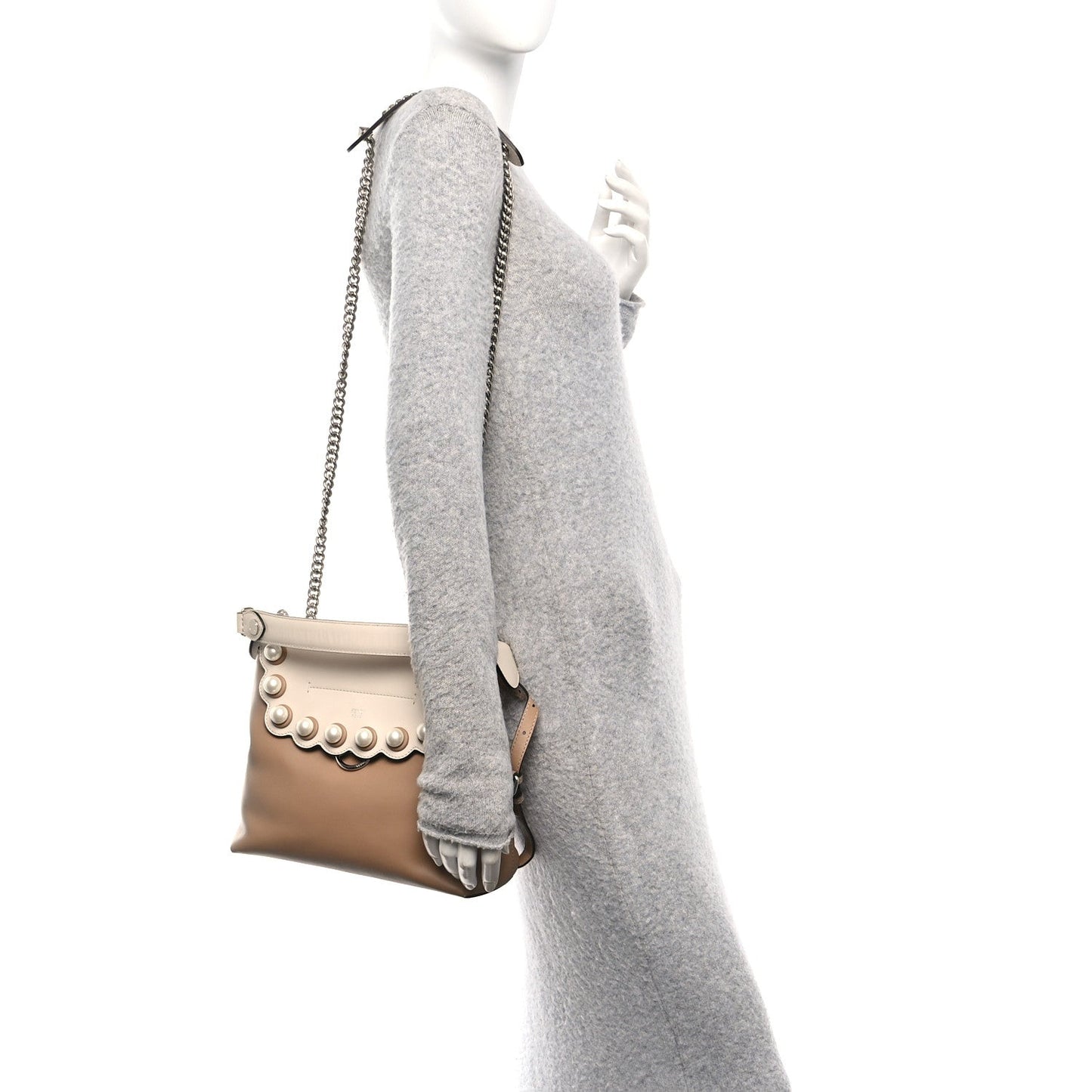Fendi Vitello Century Pearl Bi-Color Scalloped Back to School Backpack Cuoio Camelia
