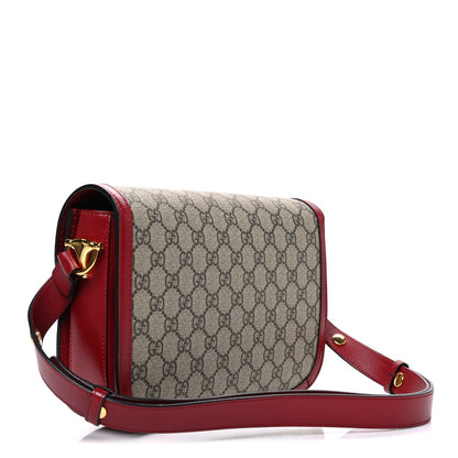 Gucci GG Supreme Monogram Azalea Calfskin Horsebit 1955 Shoulder Bag Beige Ebony New Cherry Red
