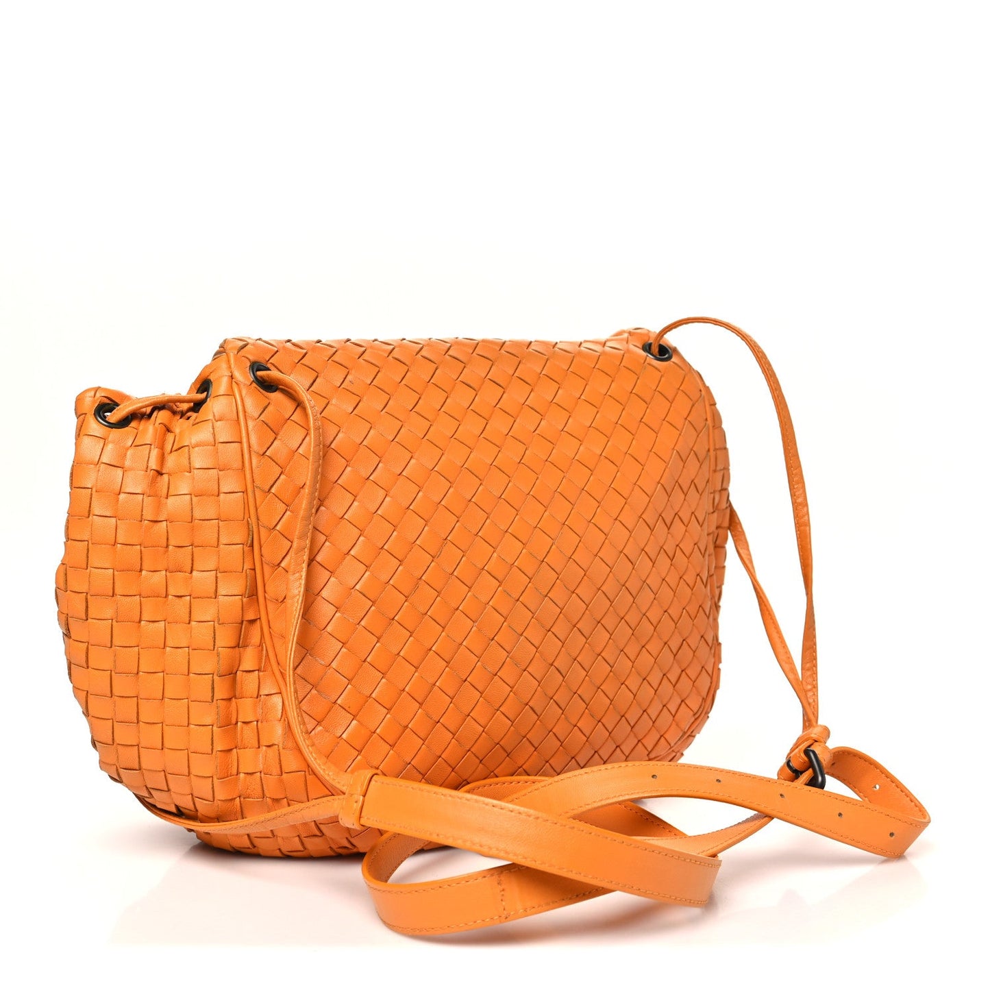 Bottega Veneta Nappa Intrecciato Drawstring Messenger Flap Orange