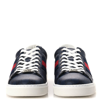 Gucci GG Supreme Monogram Web Mens New Ace Sneakers 8.5 Dark Blue