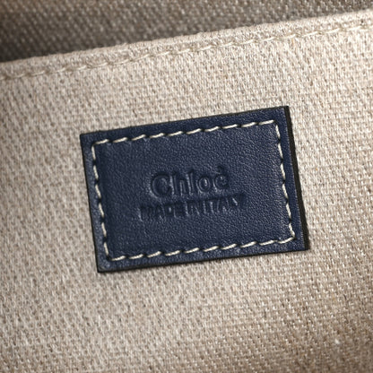 Chloe Suede Calfskin Medium Woody Ribbon Tote Navy