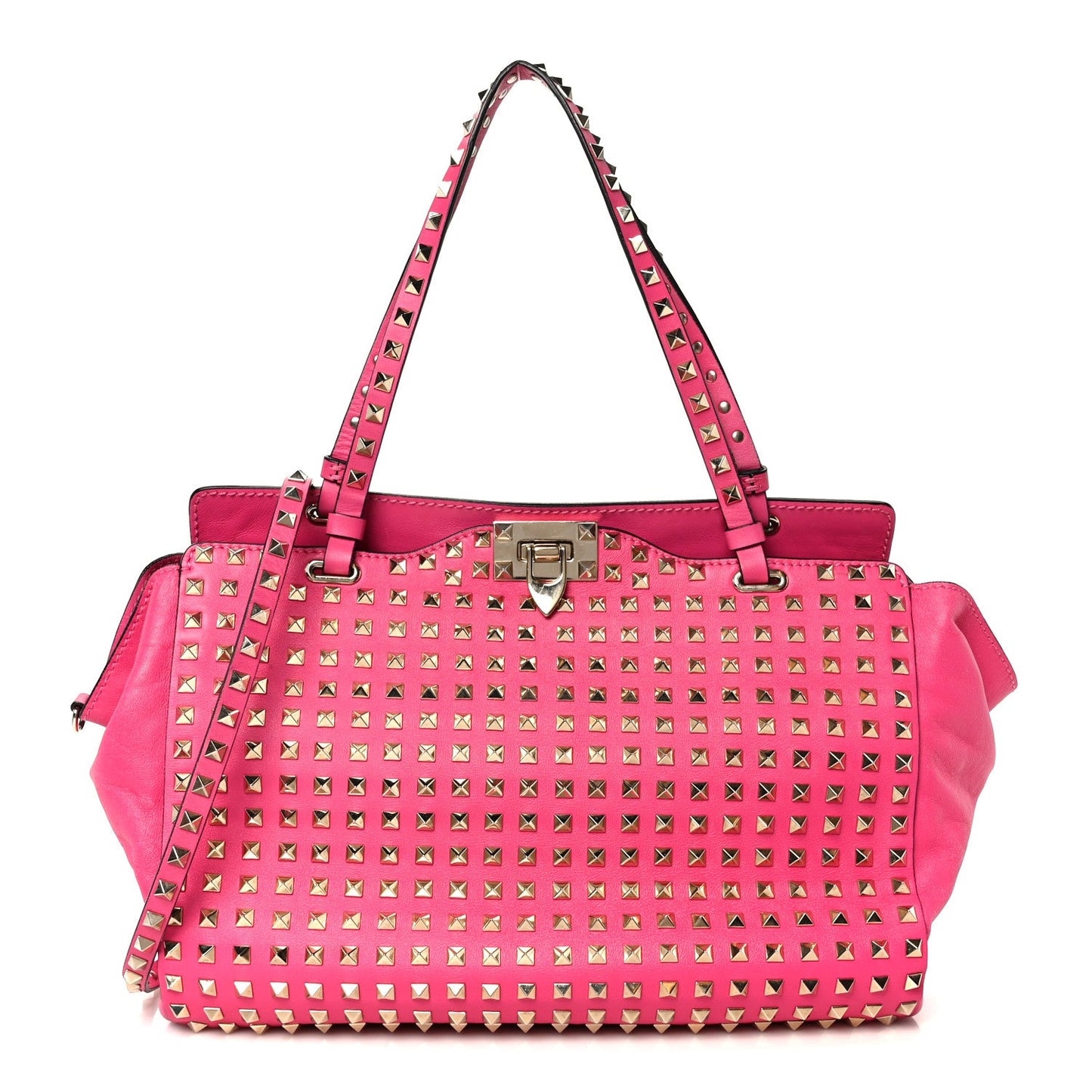 Valentino Garavani Vitello Medium Rockstud All Over Tote Pop Fuxia