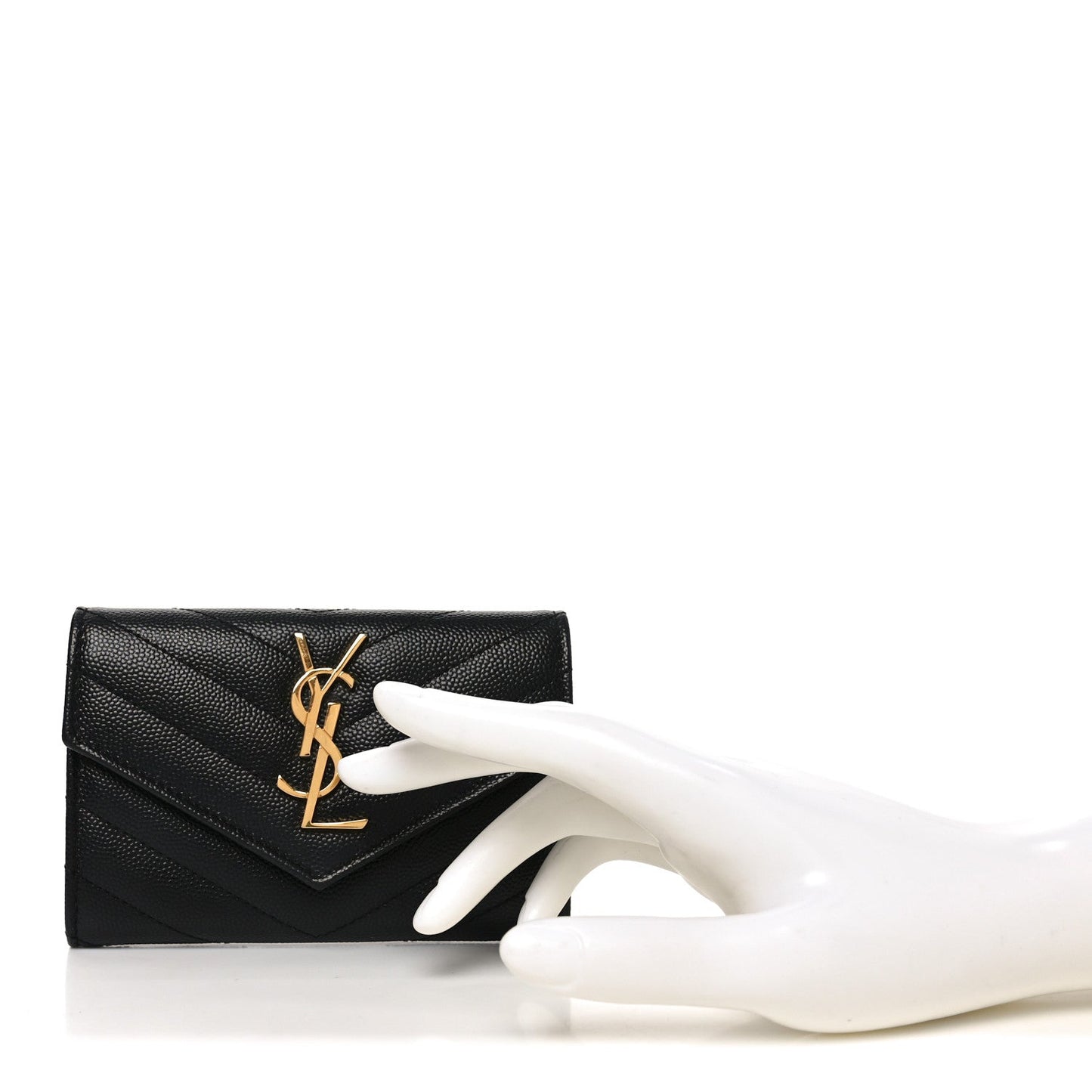 Saint Laurent Grain De Poudre Matelasse Chevron Small Monogram Envelope Wallet Black