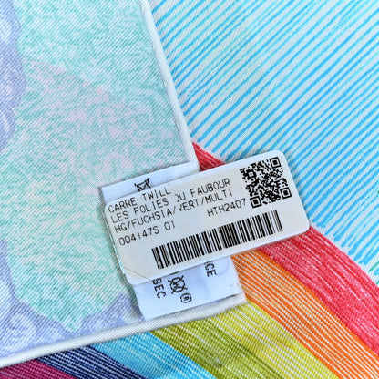 Hermes Silk Les Folies Du Faubourg Scarf 90 Fuchsia Vert Multicolor