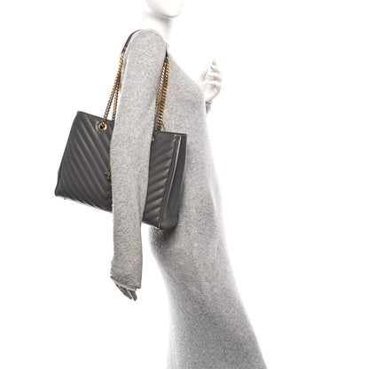Saint Laurent Grain De Poudre Matelasse Chevron Monogram Shopping Bag Fog