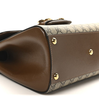 Gucci GG Supreme Monogram Calfskin Medium Horsebit 1955 Top Handle Bag Beige Ebony Brown Sugar