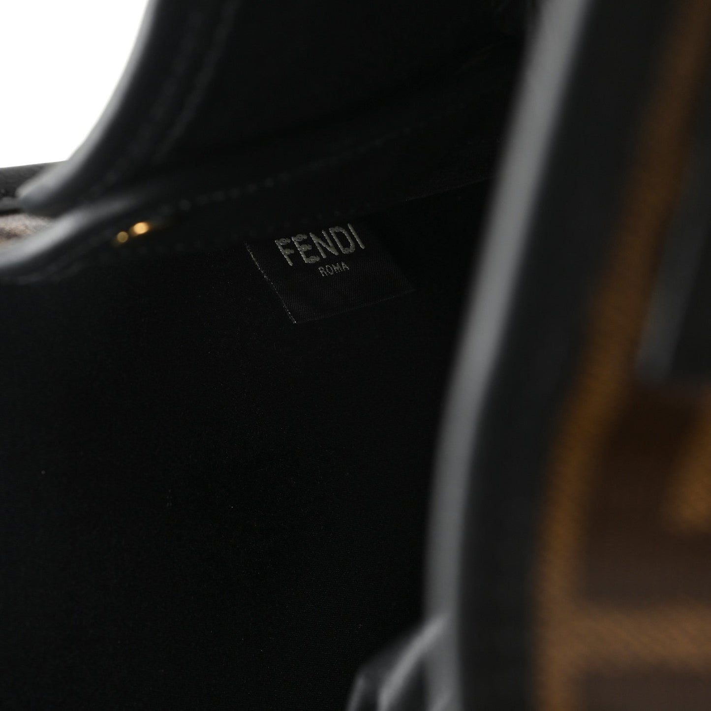 Fendi Glazed Fabric Vitello Century FF 1974 Stamp Patch Medium Peekaboo Defender Cover Mogano Panna Black