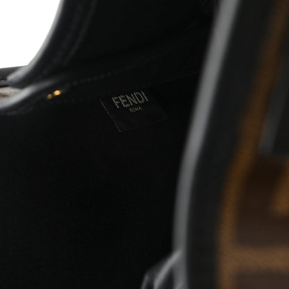 Fendi Glazed Fabric Vitello Century FF 1974 Stamp Patch Medium Peekaboo Defender Cover Mogano Panna Black