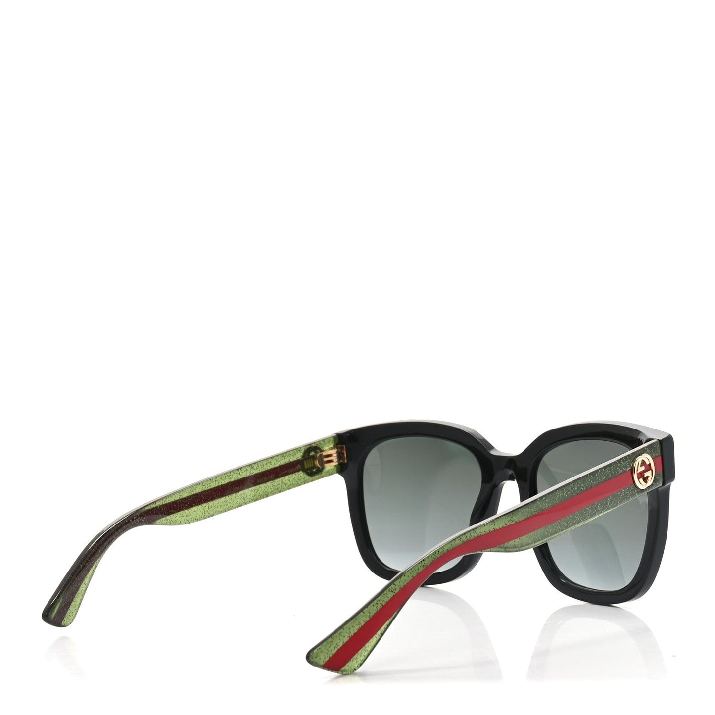 Gucci Acetate Square Frame Web Glitter Sunglasses GG0034S Black Green
