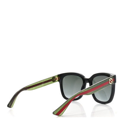 Gucci Acetate Square Frame Web Glitter Sunglasses GG0034S Black Green