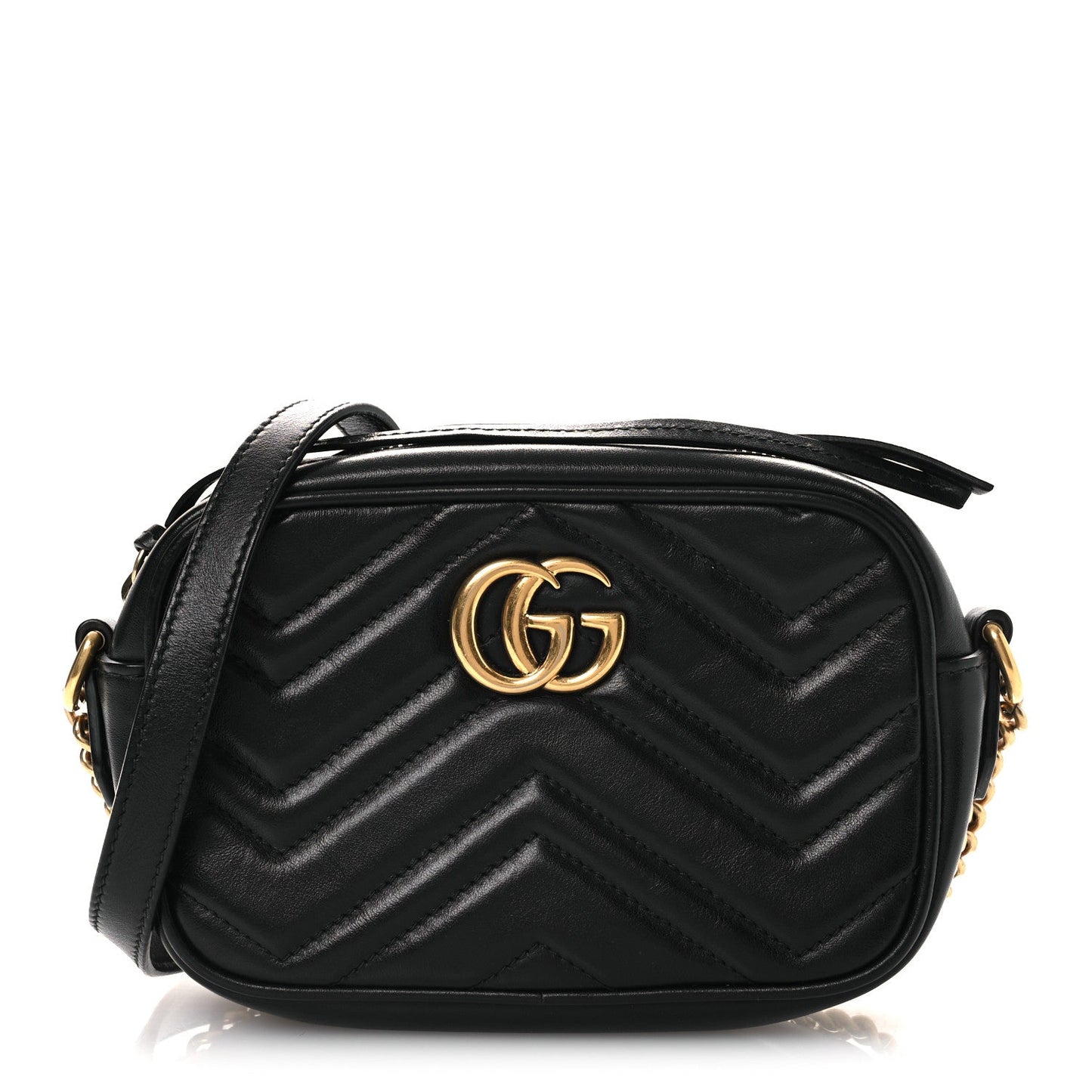 Gucci Calfskin Matelasse Mini GG Marmont Chain Shoulder Bag Black