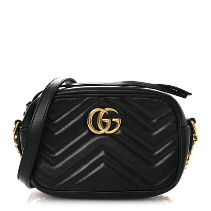 Gucci Calfskin Matelasse Mini GG Marmont Chain Shoulder Bag Black