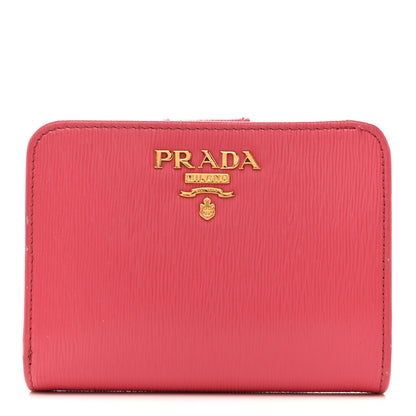 Prada Vitello Move Metal Compact Wallet Peonia