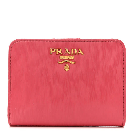Prada Vitello Move Metal Compact Wallet Peonia
