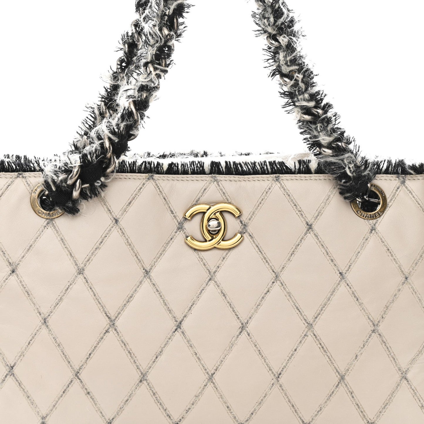 Chanel Tweed Calfskin Tweedy Shopping Tote Beige