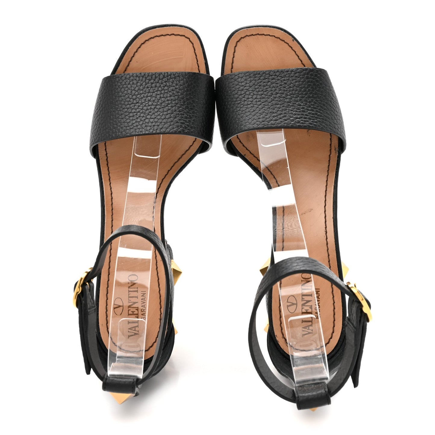 Valentino Garavani Grained Calfskin Roman Stud Ankle Strap 75mm Sandals 37 Black