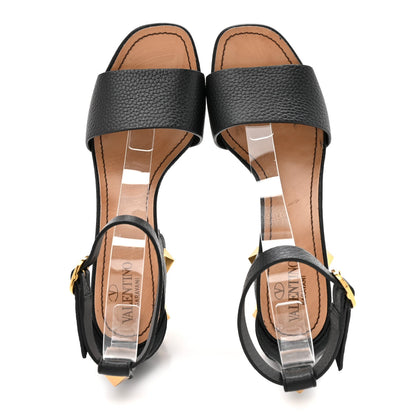 Valentino Garavani Grained Calfskin Roman Stud Ankle Strap 75mm Sandals 37 Black