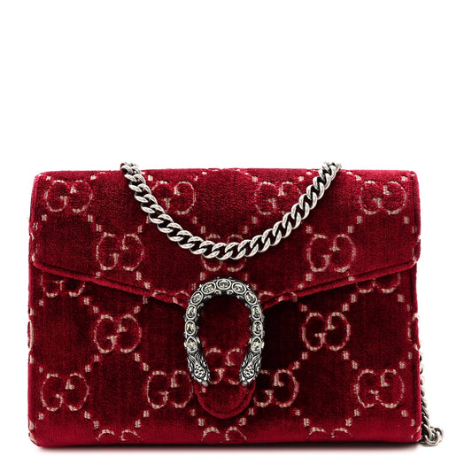 Gucci Velvet GG Monogram Mini Dionysus Chain Wallet Red Cipria