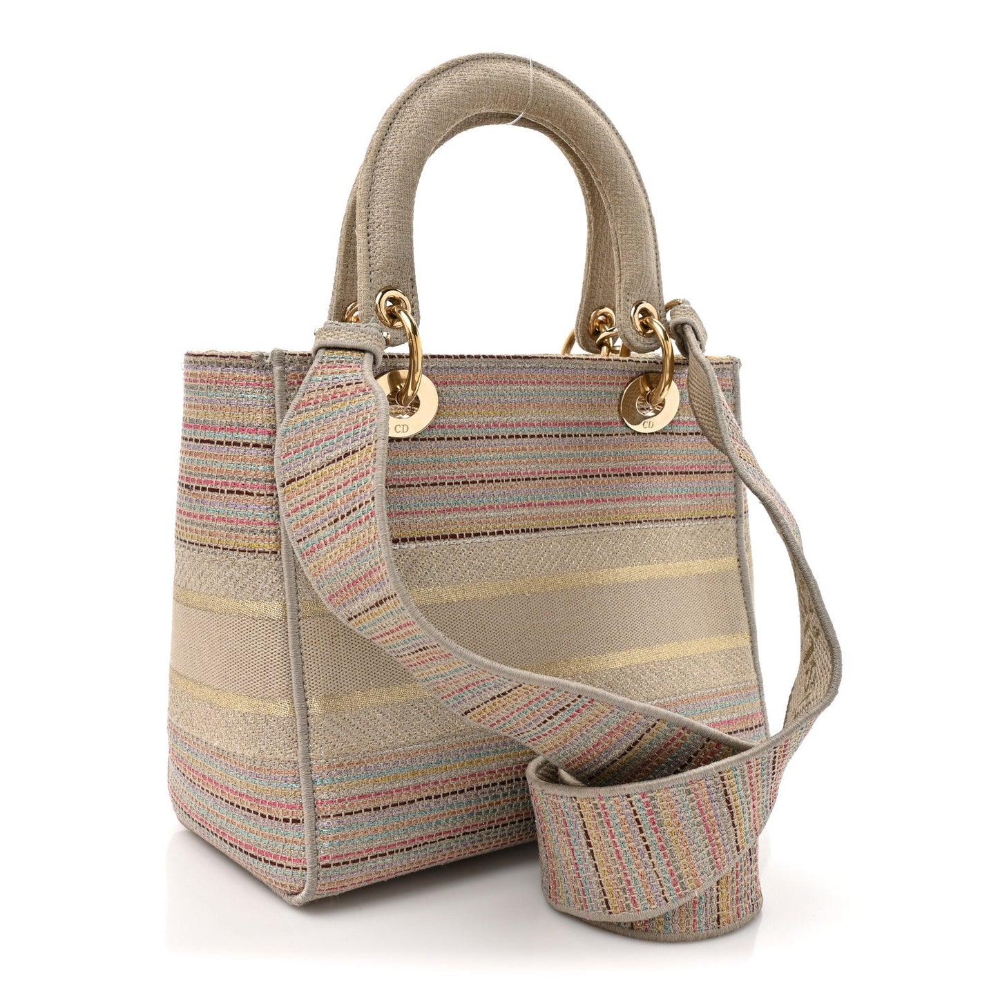 Christian Dior Canvas Embroidered Medium Lady D-Lite Beige Multicolor