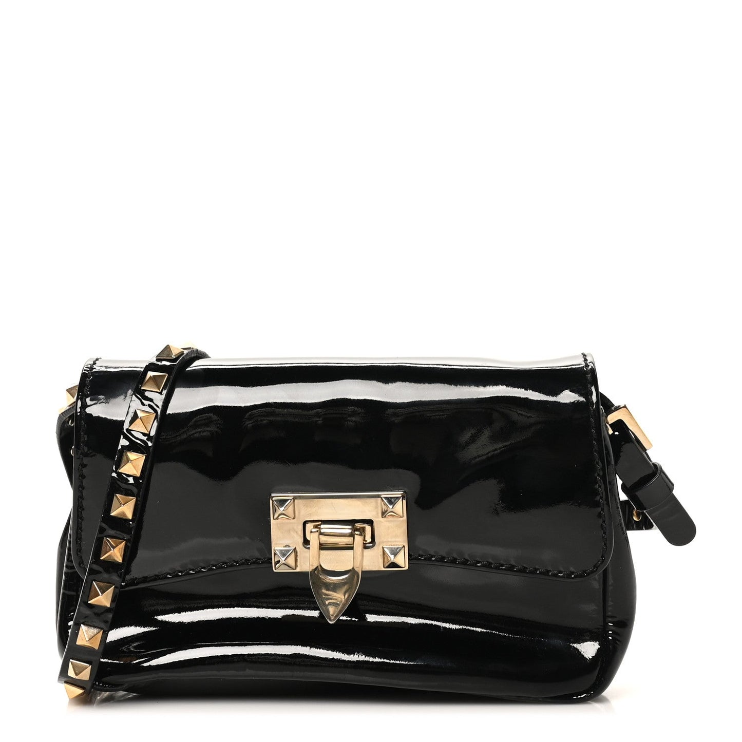 Valentino Garavani Patent Rockstud Flip Lock Flap Black