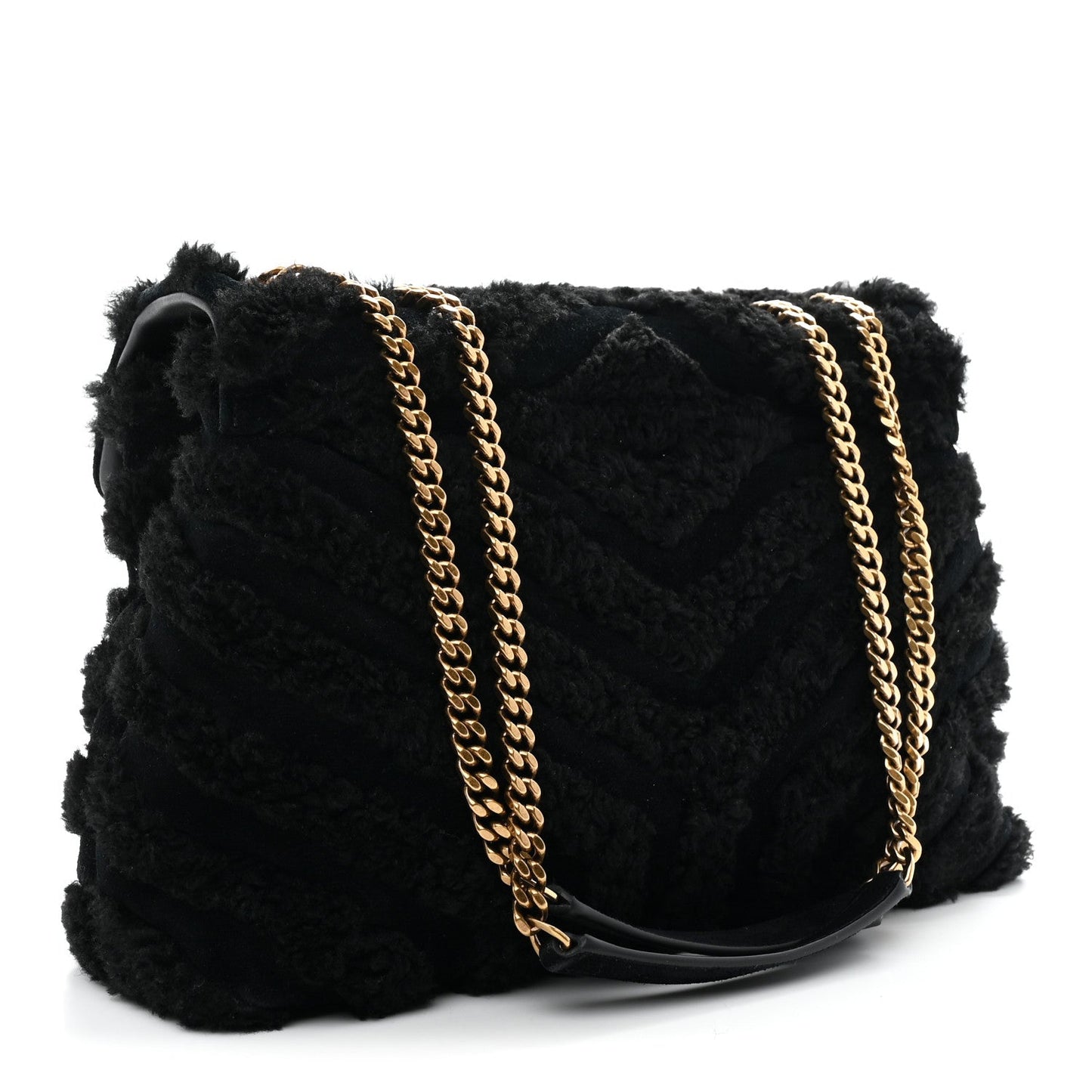 Saint Laurent Shearling Y Quilted Monogram Medium Loulou Chain Satchel Black