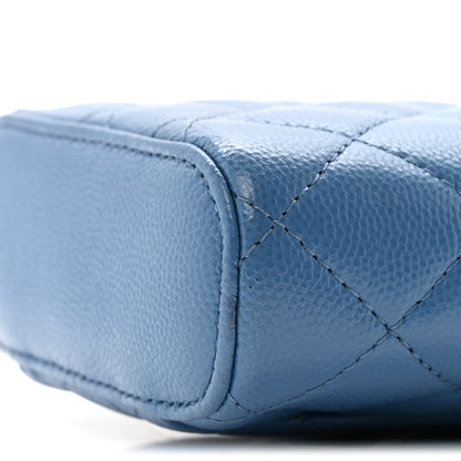 Chanel Caviar Quilted Phone Holder With Chain Blue