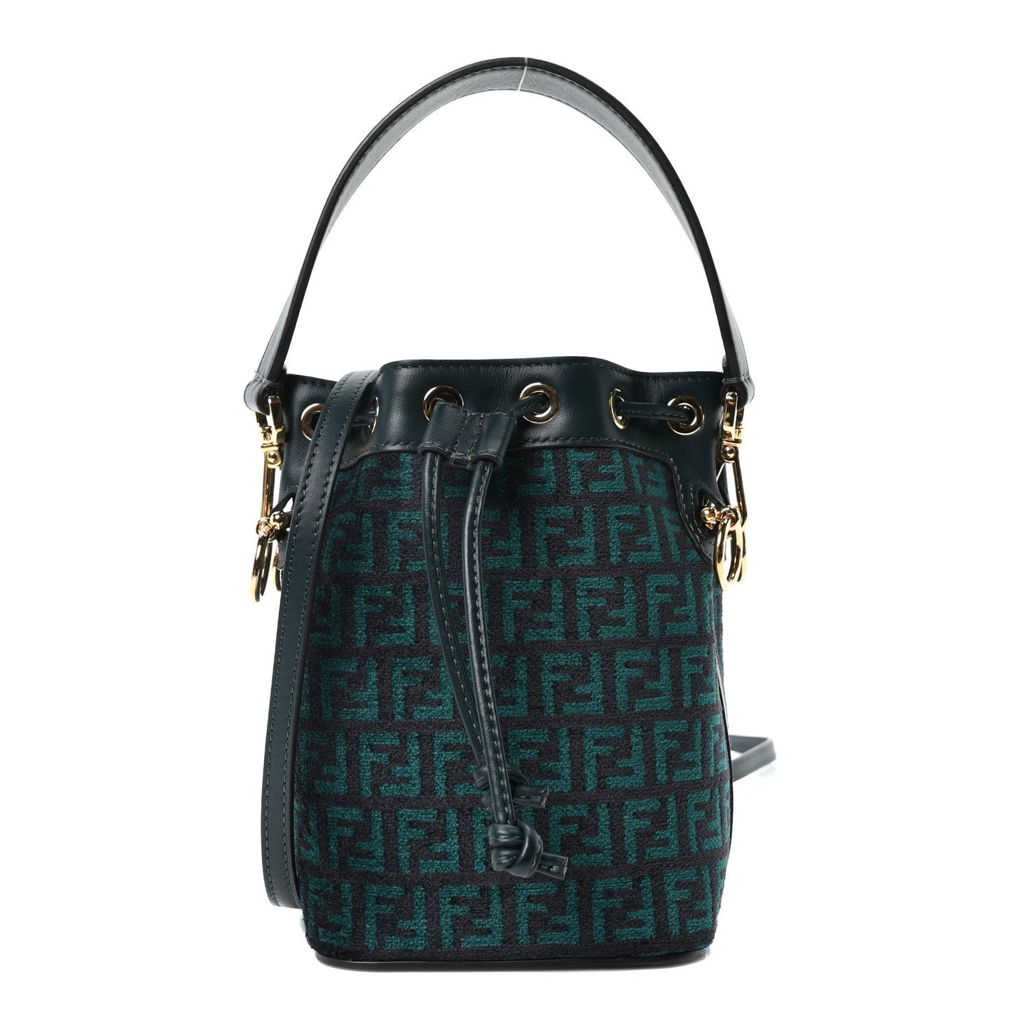 Fendi Chenille Vitello F is Fendi Micro FF Mini Mon Tresor Bucket Bag Verde Inglese