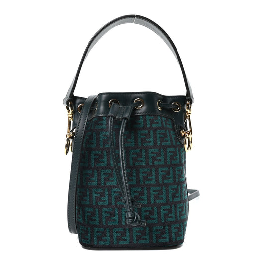 Fendi Chenille Vitello F is Fendi Micro FF Mini Mon Tresor Bucket Bag Verde Inglese