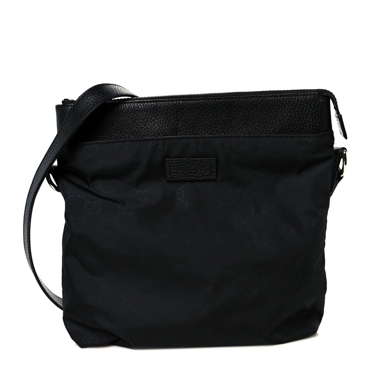 Gucci Nylon Monogram Dollar Calfskin Flat Messenger Bag Black