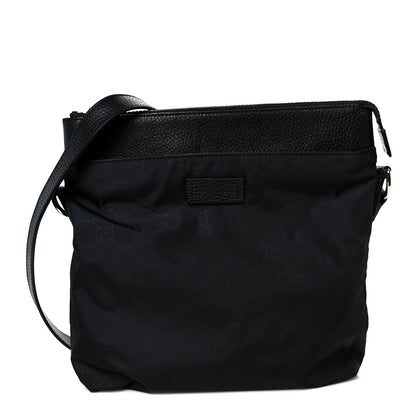 Gucci Nylon Monogram Dollar Calfskin Flat Messenger Bag Black