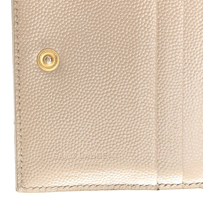 Saint Laurent Grain De Poudre Matelasse Chevron Monogram Zipped Card Case Dark Beige