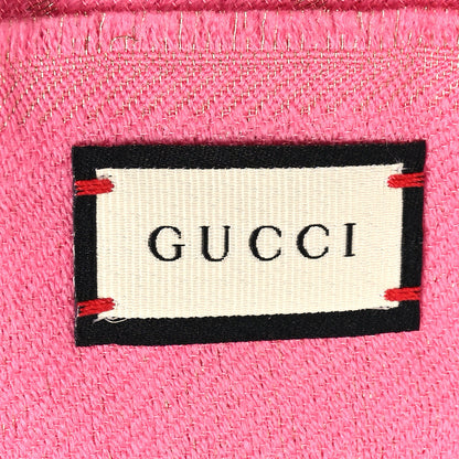 Gucci Wool Silk Lurex GG Monogram Bright G Fringe Scarf Fuxia