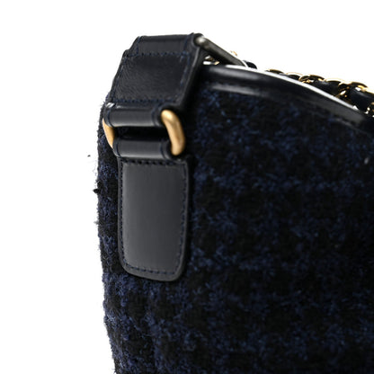 Chanel Tweed Calfskin Quilted Medium Gabrielle Hobo Black Blue