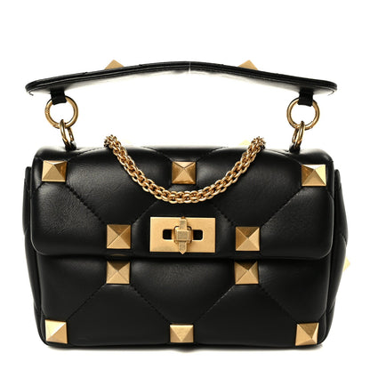 Valentino Garavani Nappa Medium Roman Stud Shoulder Bag Black