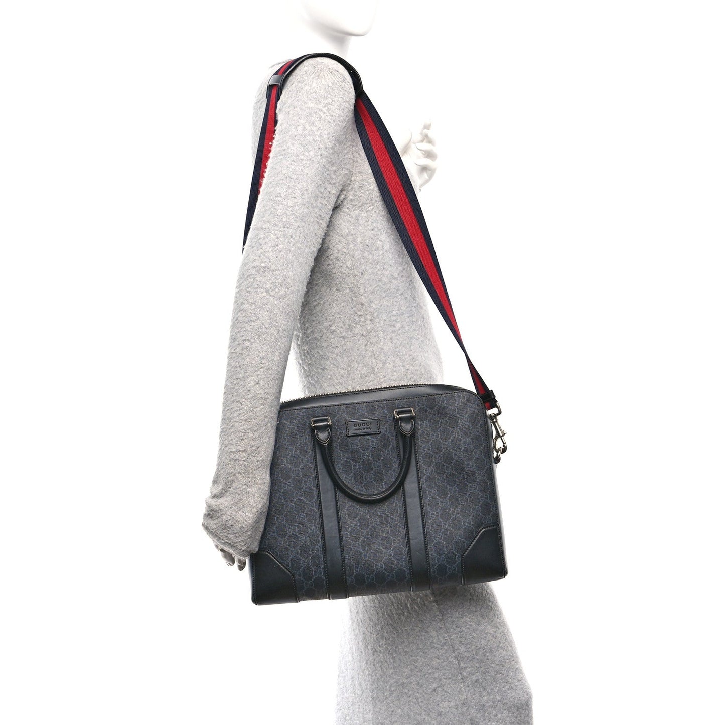 Gucci GG Supreme Monogram Appia Calfskin Web Briefcase Black