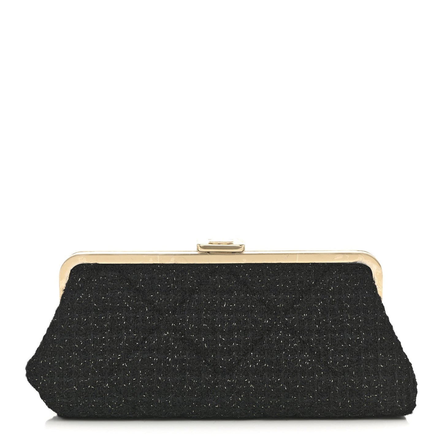 Chanel Tweed Quilted Kiss Lock Clutch Black
