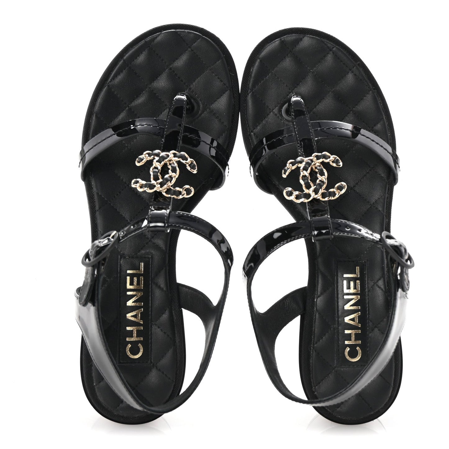 Chanel Patent CC Logo Thong Sandals 37 Black