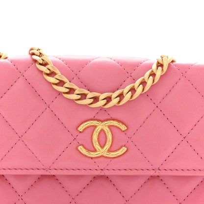 Chanel Lambskin Quilted Pillow Crush Flap Phone Holder With Chain Pink