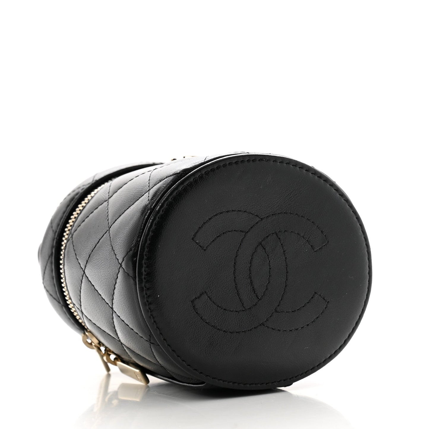 Chanel Lambskin Quilted Ruched Handle Vanity Case Black