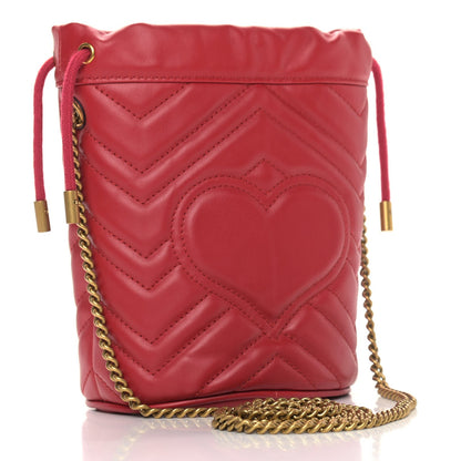 Gucci Calfskin Matelasse Mini GG Marmont 2.0 Bucket Bag Hibiscus Red