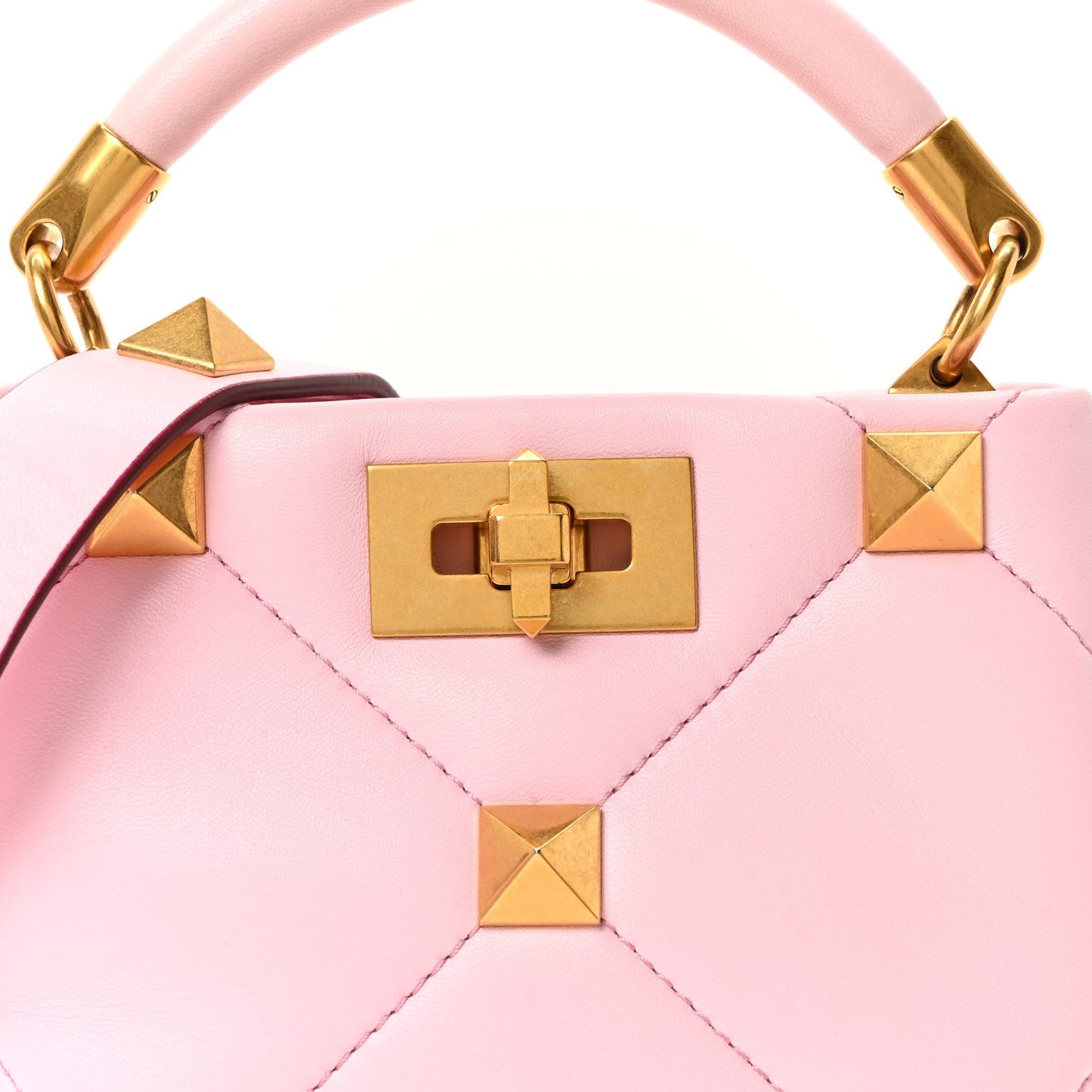 Valentino Garavani Nappa Mini Roman Stud The Handle Bag Pink Borealis
