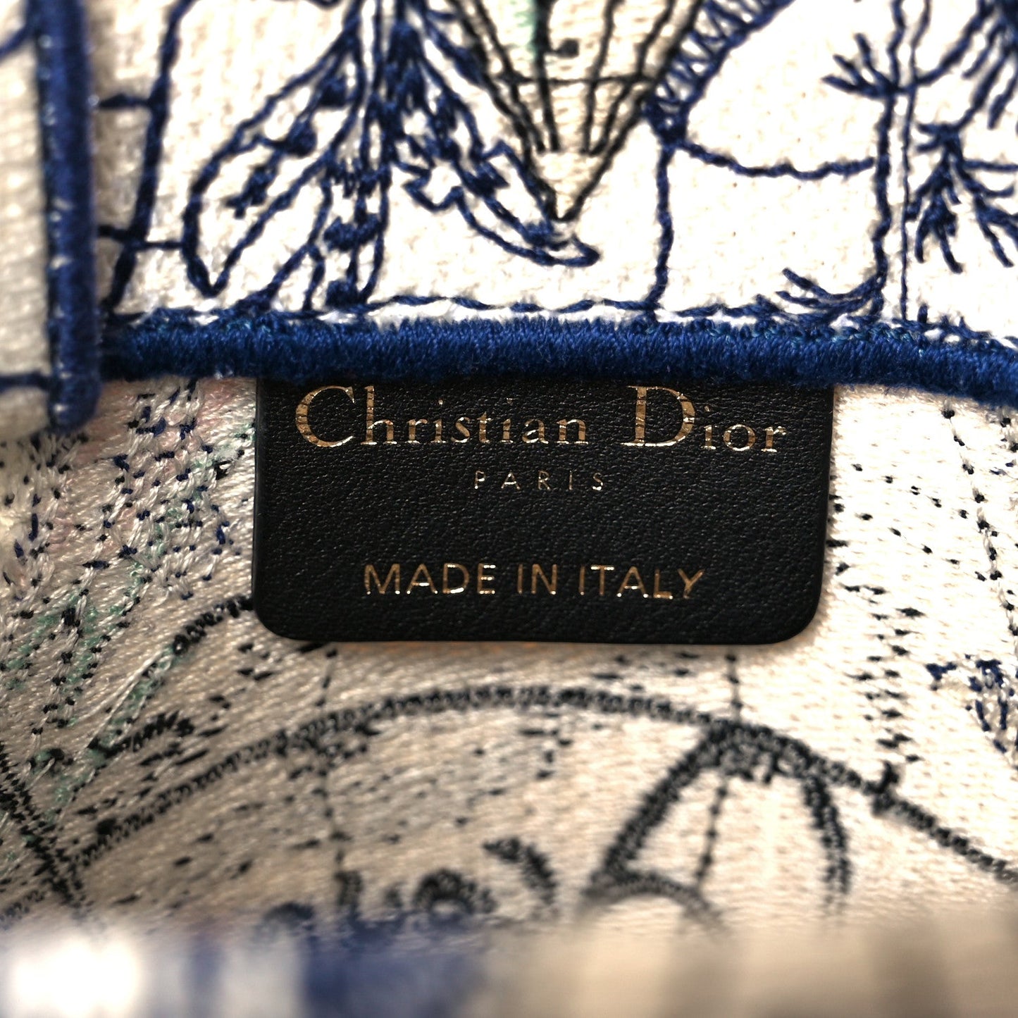 Christian Dior Canvas Embroidered Around The World Vertical Book Tote Blue