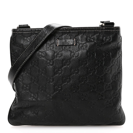 Gucci Guccissima Small Flat Messenger Bag Black