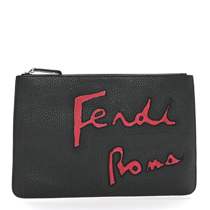 Fendi Cuoio Romano Logo Pouch Black