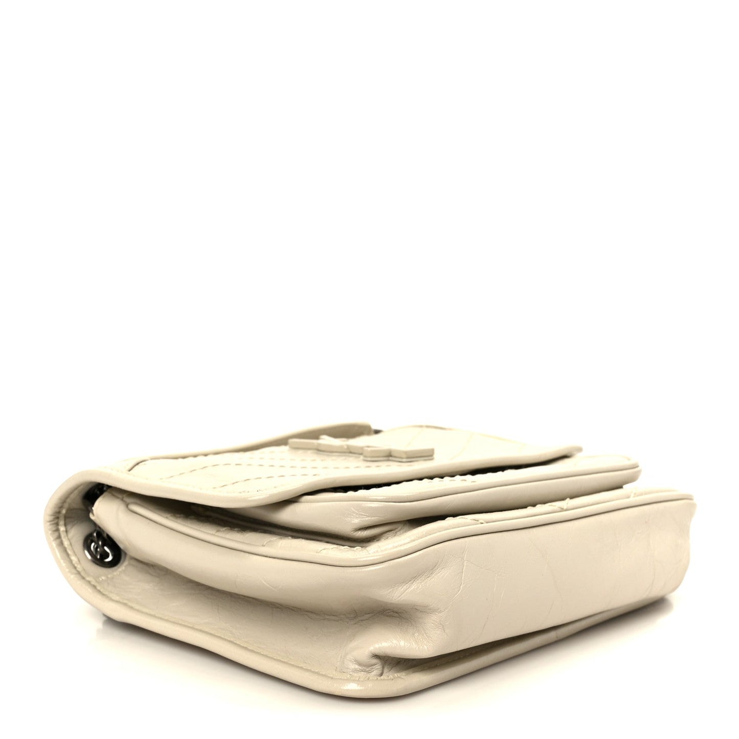 Saint Laurent Crinkled Calfskin Matelasse Monogram Baby Niki Chain Satchel Crema Soft