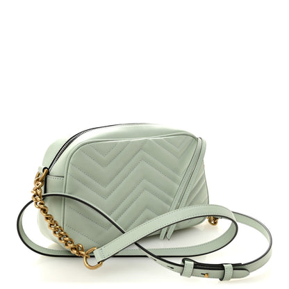 Gucci Calfskin Matelasse Small GG Marmont Chain Shoulder Bag Salvy Green