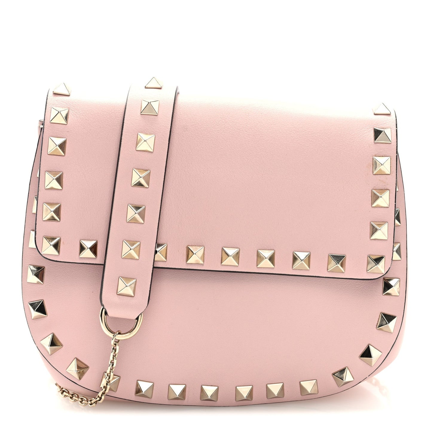 Valentino Garavani Vitello Rockstud Crossbody Saddle Bag Water Rose