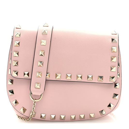 Valentino Garavani Vitello Rockstud Crossbody Saddle Bag Water Rose